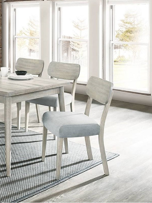 Solid Rubberwood Dining Chairs, 2-Pack, Fabric Cushioned Seats, Dining Room, Natural Wood Grain Color