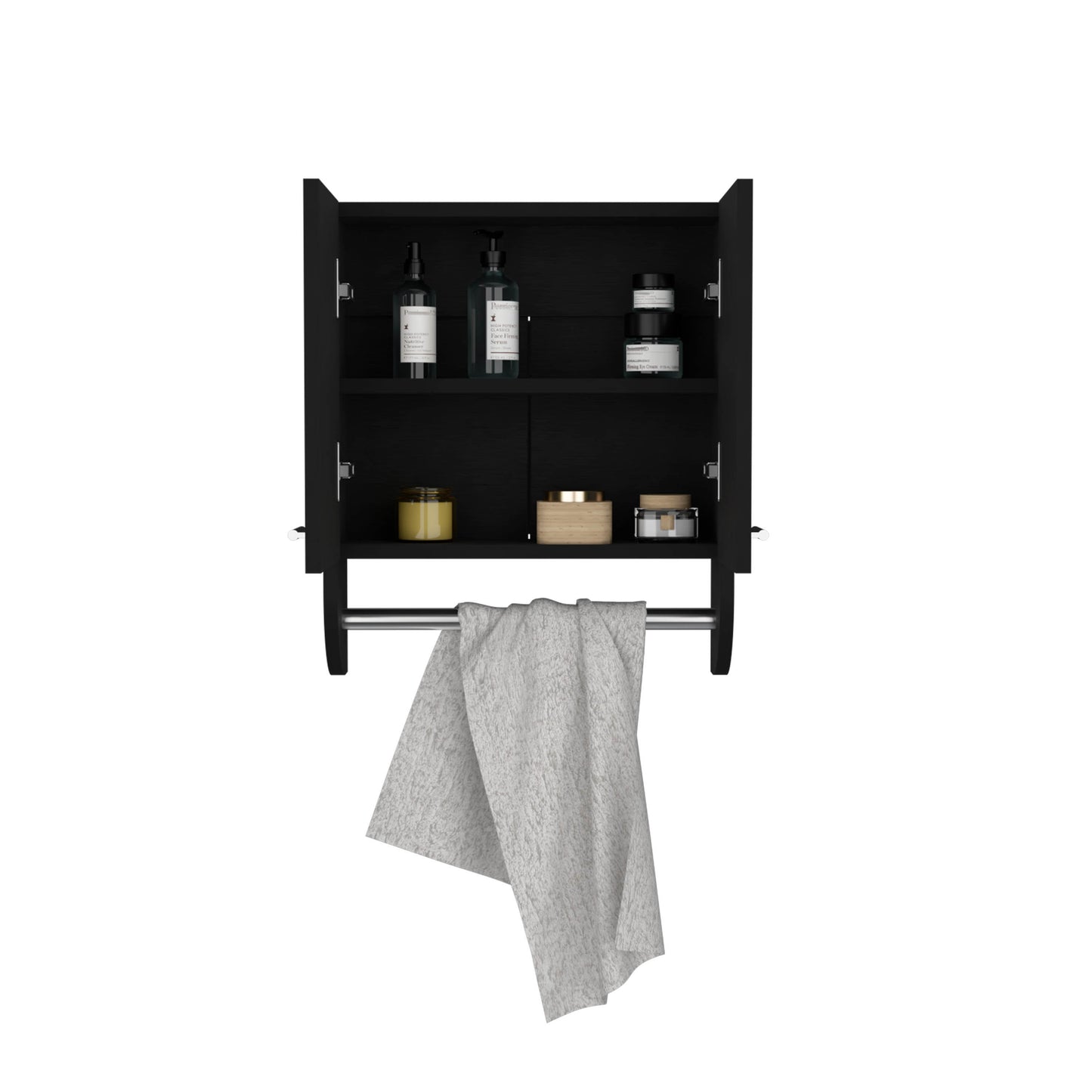 Optim Medicine Cabinet with towel holder 17.4" Wide Medice Cabinet Organizer with Two interior Shelves and Tower Holder for Bathroom, Kitchen, Mudroom