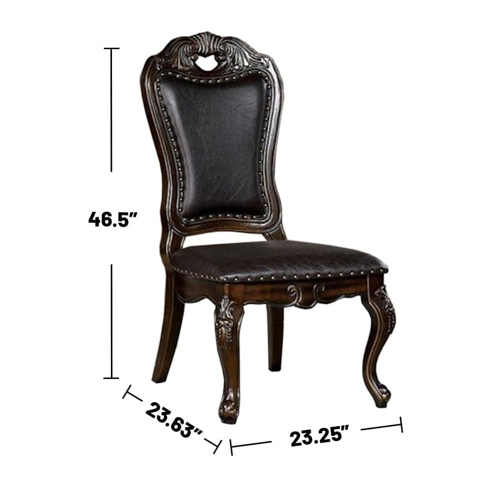 Set of 2 Solid Wood Dining Chairs with Leatherette Seats, Traditional Cabriole Legs, Nailhead Trim Walnut