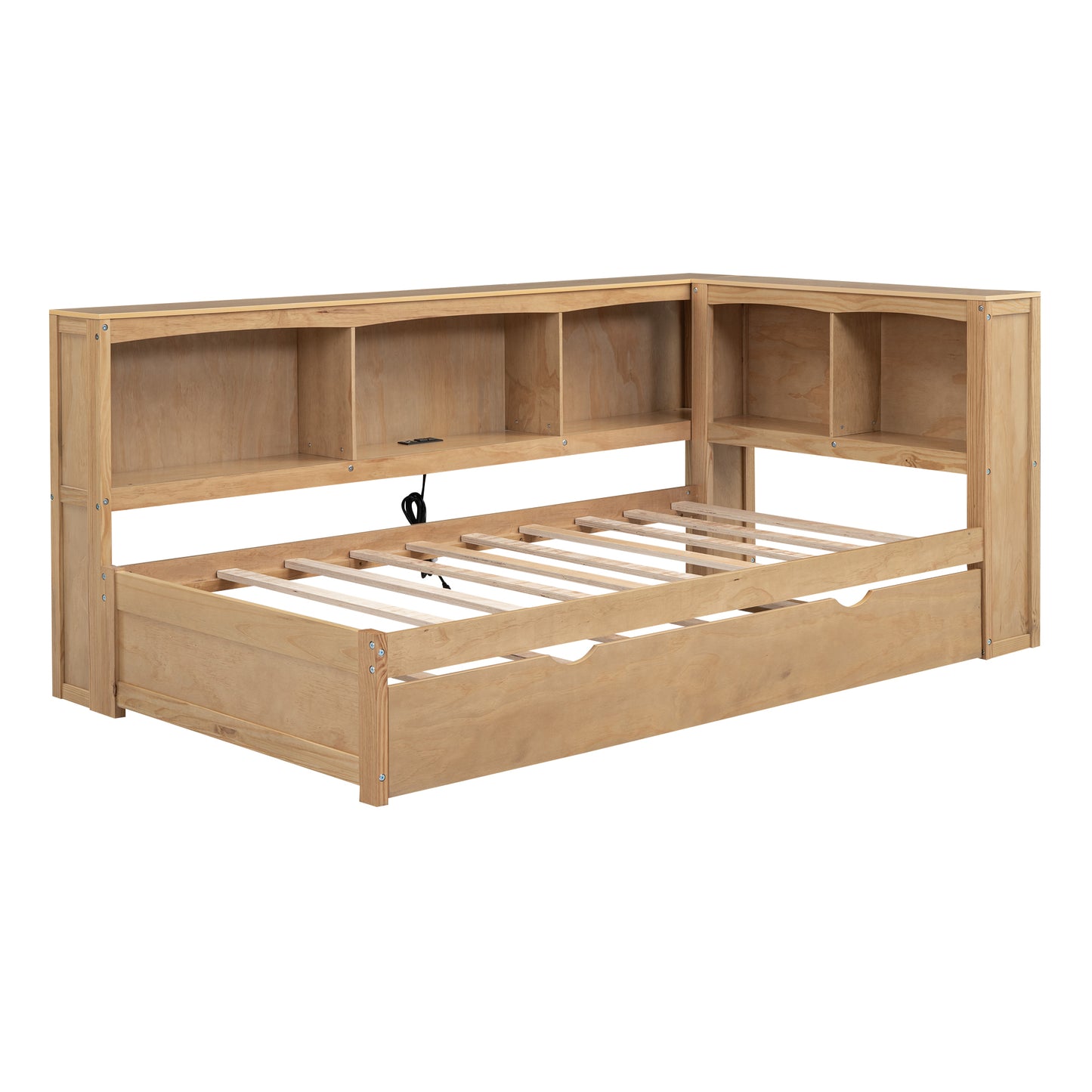 Twin Size Wooden Daybed with Trundle, Built-in Storage, and USB Charging Ports
