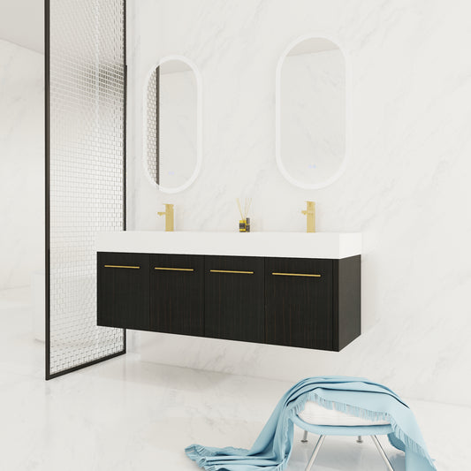 60-Inch Modern Wall-Mounted Bathroom Vanity with Double Resin Sink and Ample Storage