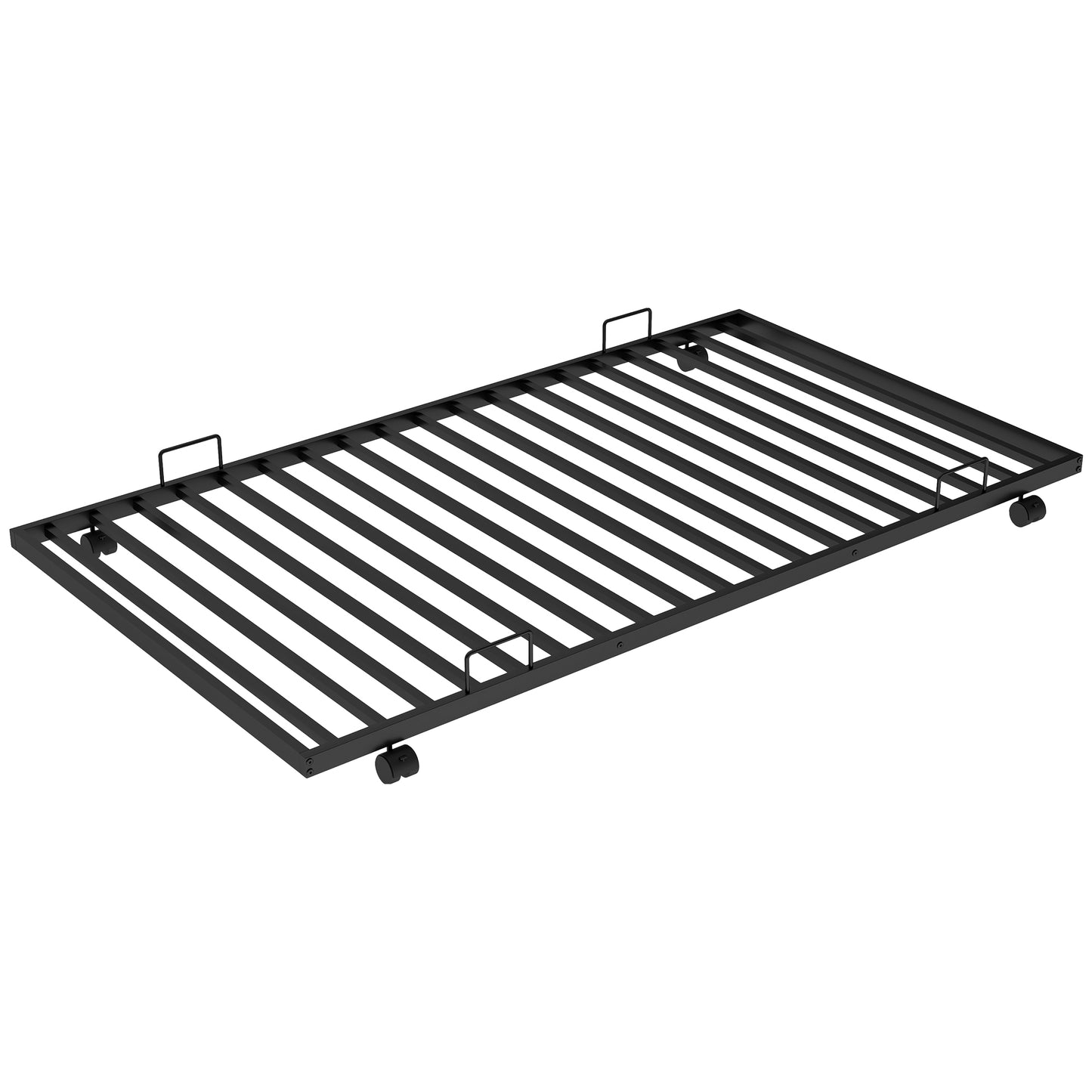 Stylish Twin over Full Bunk Bed with Twin Trundle and Dual Ladders - Sturdy Steel Frame in Black