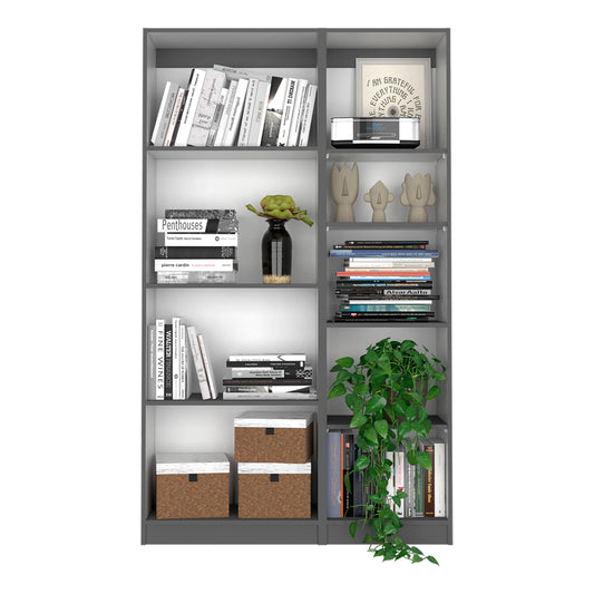 Modern 2-Piece Living Room Bookcase Set with 9 Versatile Shelves in Matt Gray & White