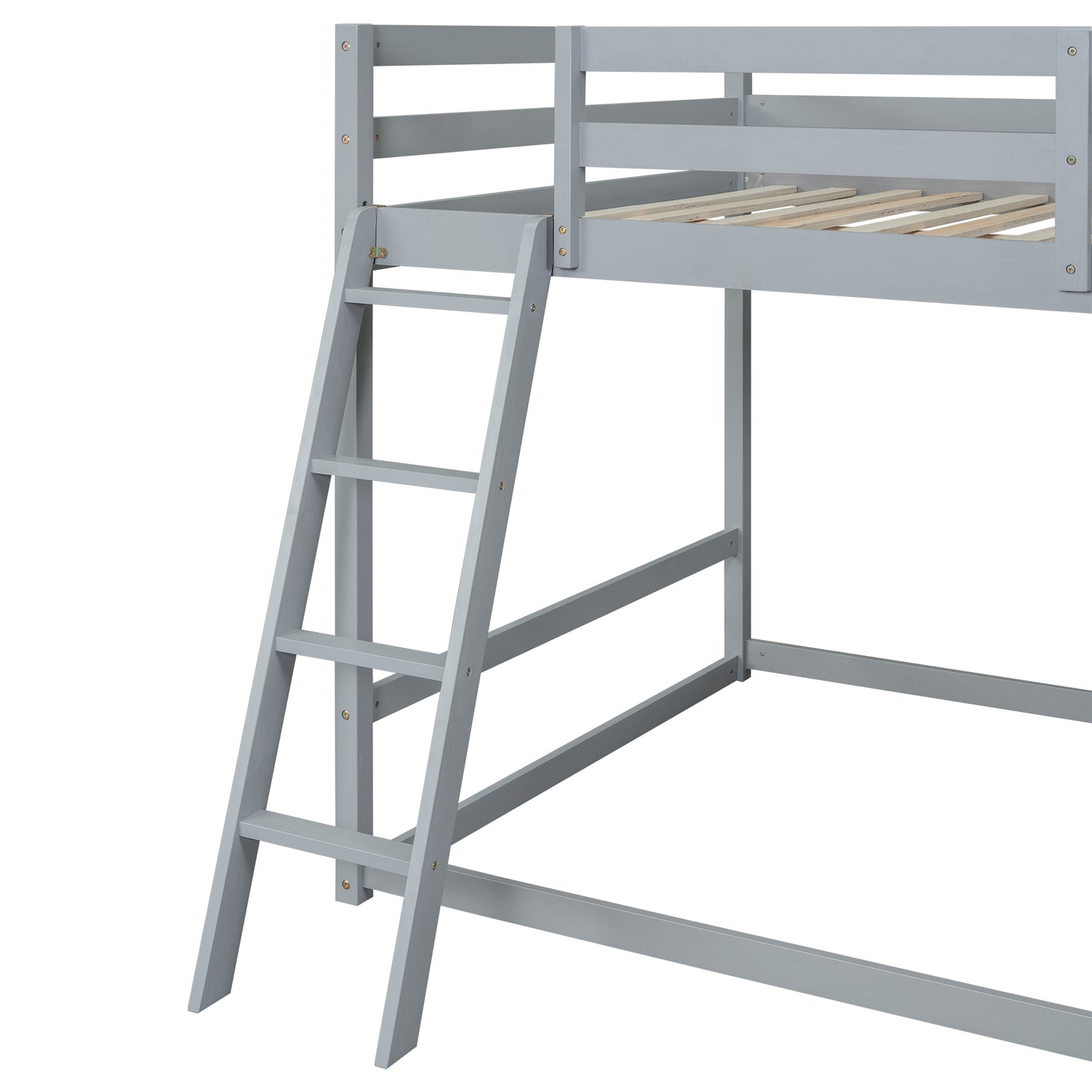 Gray Full Over Full Bunk Bed with Slide, Ladder, and Storage Shelves