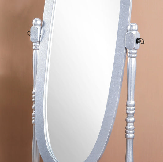 Antique-Style Silver Wood Cheval Mirror with Tilt Function