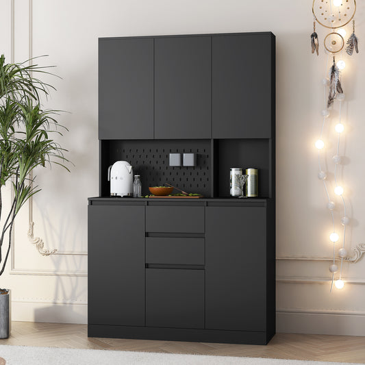 Elegant 74" Black Kitchen Pantry Cabinet with Versatile Storage Solutions, 6 Doors, 3 Shelves & 2 Drawers, Perfect for Kitchen, Laundry, or Craft Room
