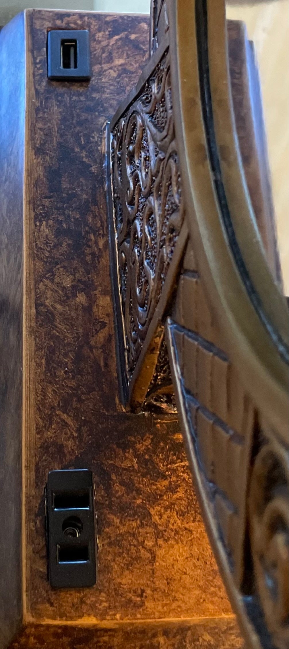 28-Inch Polyresin Table Lamp with Floating Crystal Decor, USB Port, 100W Type A Antique Brown