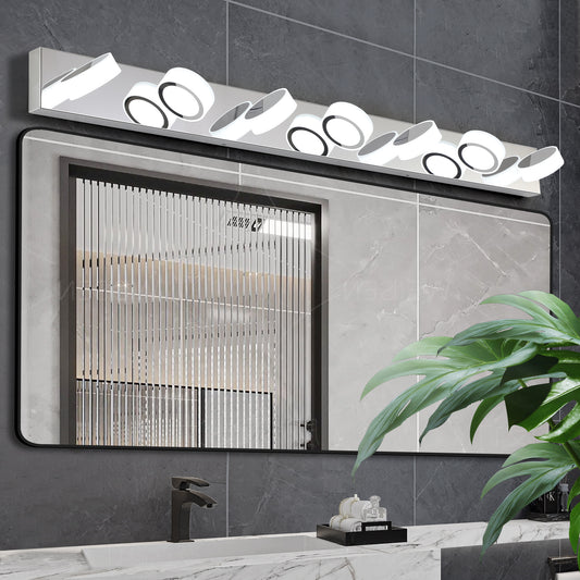 7-Light LED Vanity Sconce with Acrylic Shades, Dimmable, 52-Inch Length, Energy-Efficient Bathroom Chrome