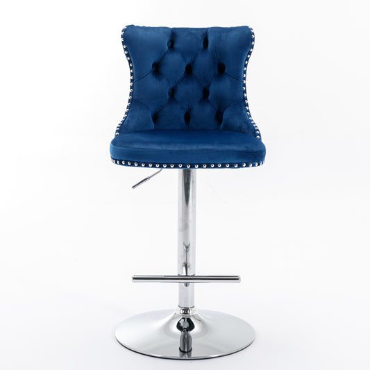 AA Furniture Swivel Velvet Barstools Adjustable 25-33 Blue