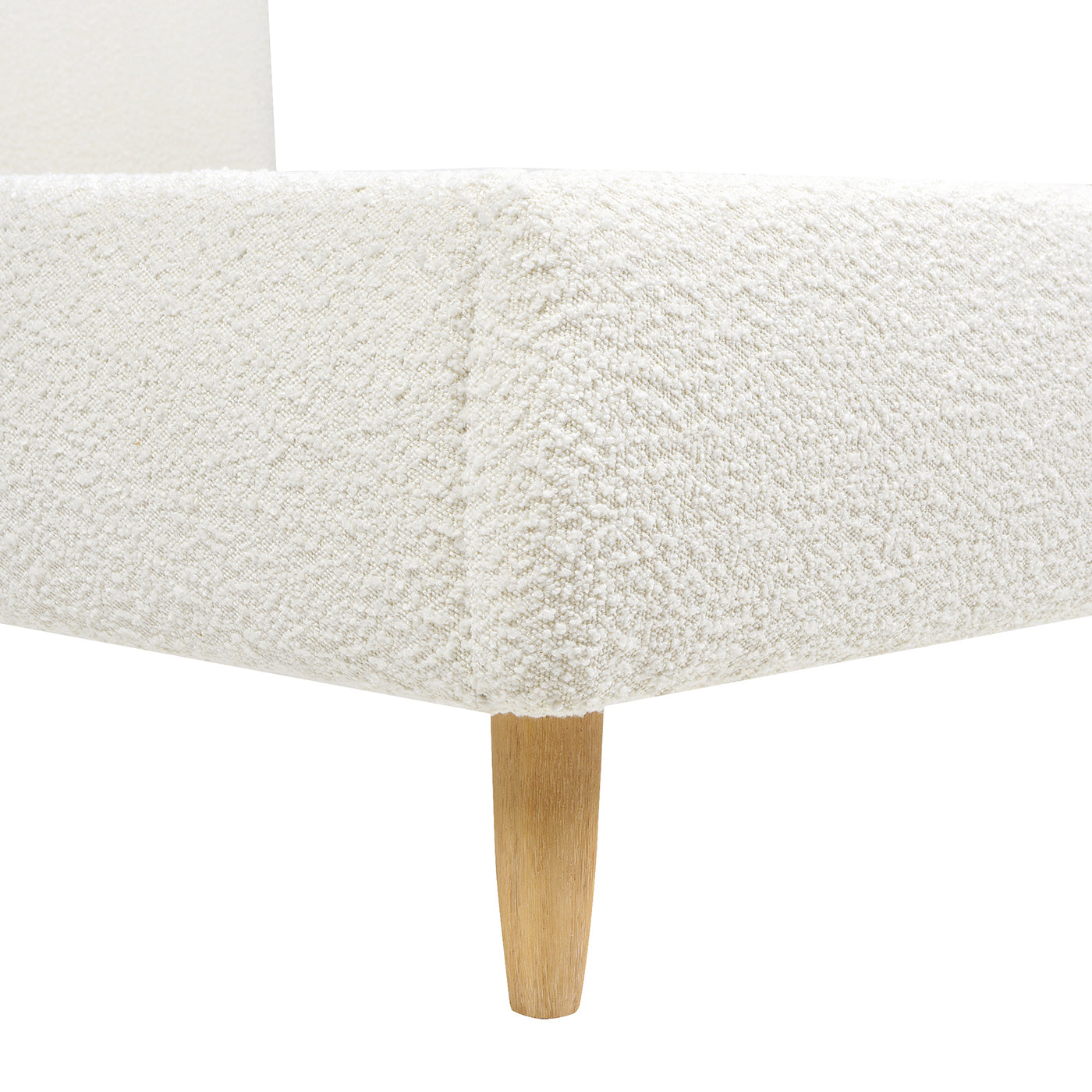Ivory White Boucle King Platform Bed with Curved Upholstered Headboard