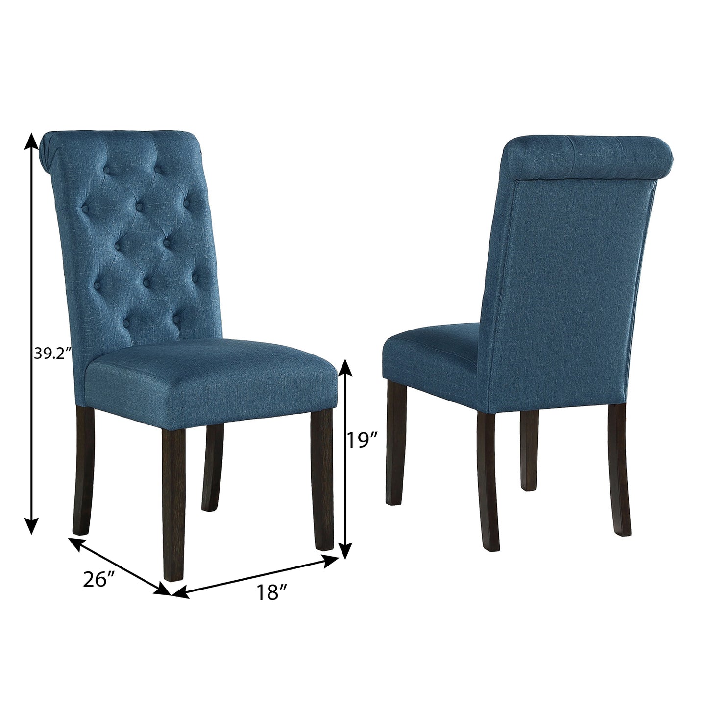 Solid Wood Tufted Dining Chairs, Set of 2, Armless High-Back with Oak Frame, 18W x 21D x 39.2H, Purple