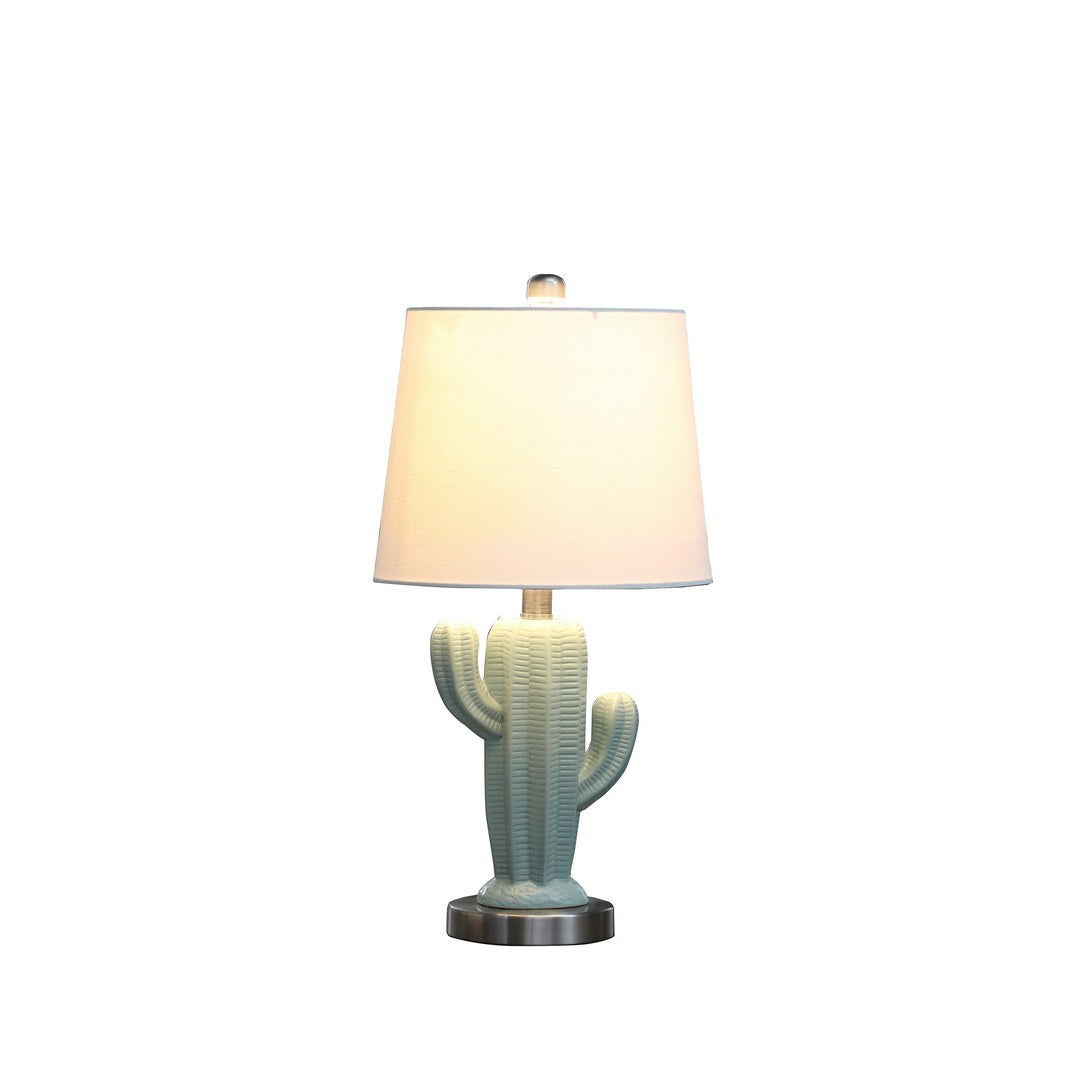 22-Inch Southwest Ceramic Cactus Table Lamp with Silver Base Cotton-Linen Shade, E26 Socket, 60W Max Teal