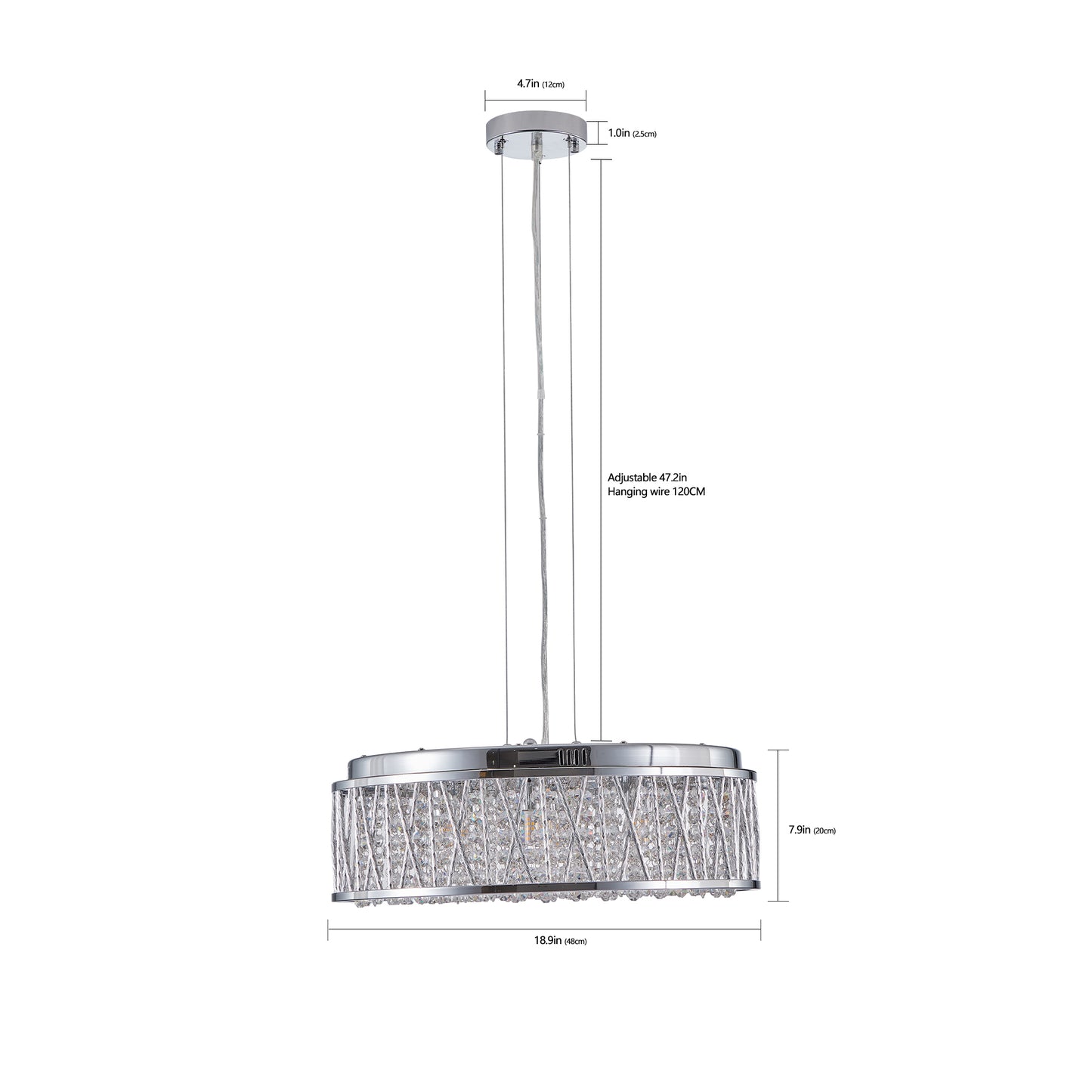 18.9-Inch Round Modern Crystal Chandelier for Dining, Kitchen Island — Flush Mount Ceiling Light Silver