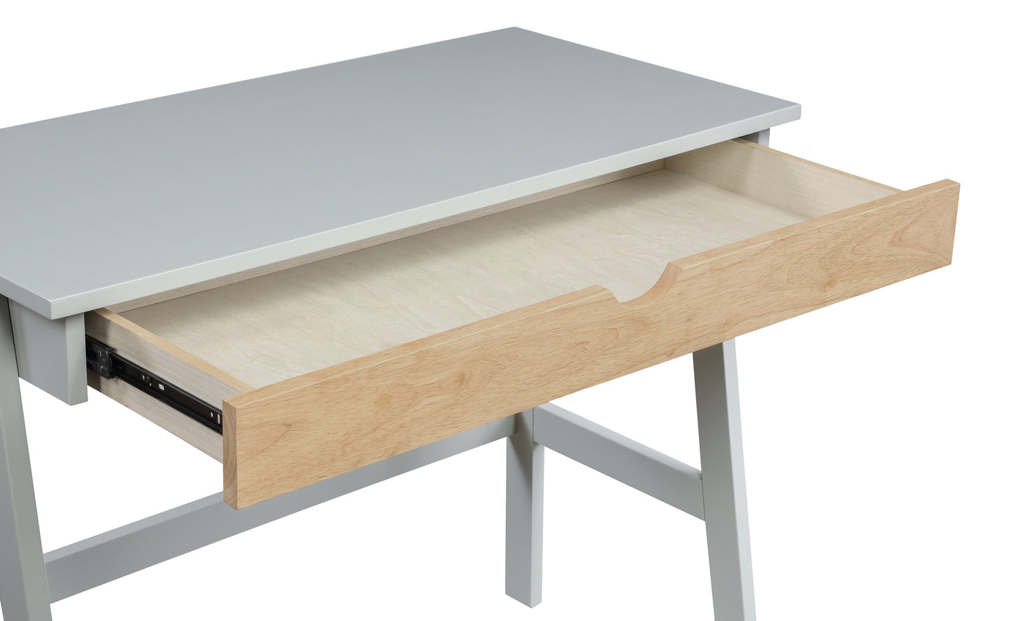 Modern Gray/Natural Solid Wood Desk with Spacious Drawer