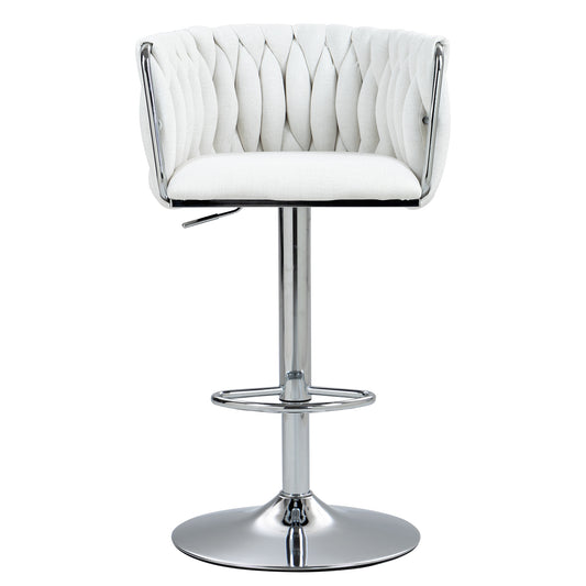 Counter-Height Bar Stools Set of 2, 360° Swivel, Fabric Cushions, Woven-Back, Foam-Padded, Beige
