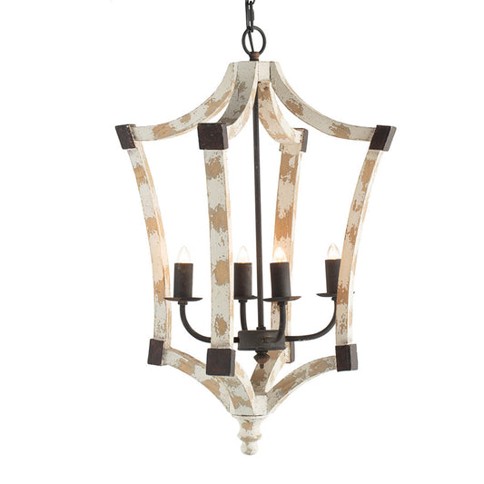 Four-Light Wood Chandelier with Adjustable Chain for Kitchen, Foyer, 18in Wide, Bulbs Not Included, Cream