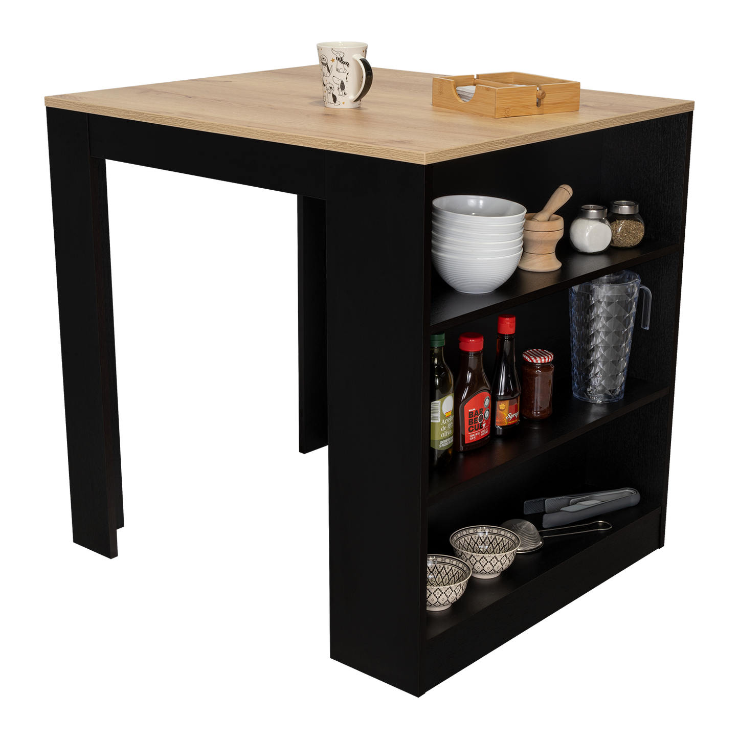 Multifunctional Kitchen Counter Table Shelves Pine Black