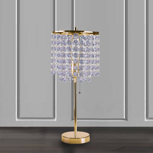 19-Inch Metal Table Lamp with Crystal Beads, Pull-Chain, 40W Type A or 23W CFL/LED Compatible, Gold