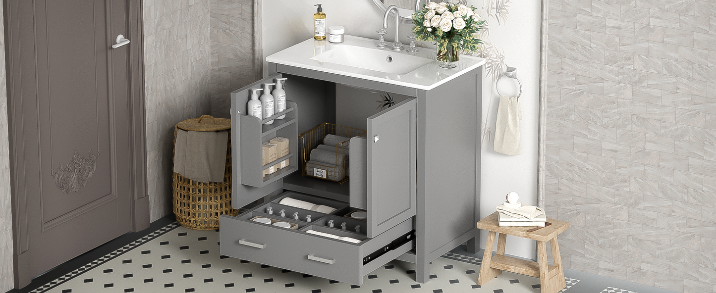 30-Inch Modern Gray Bathroom Vanity with Undermount Sink, Elegant Storage Cabinet Featuring Soft-Close Doors and Multifunctional Design