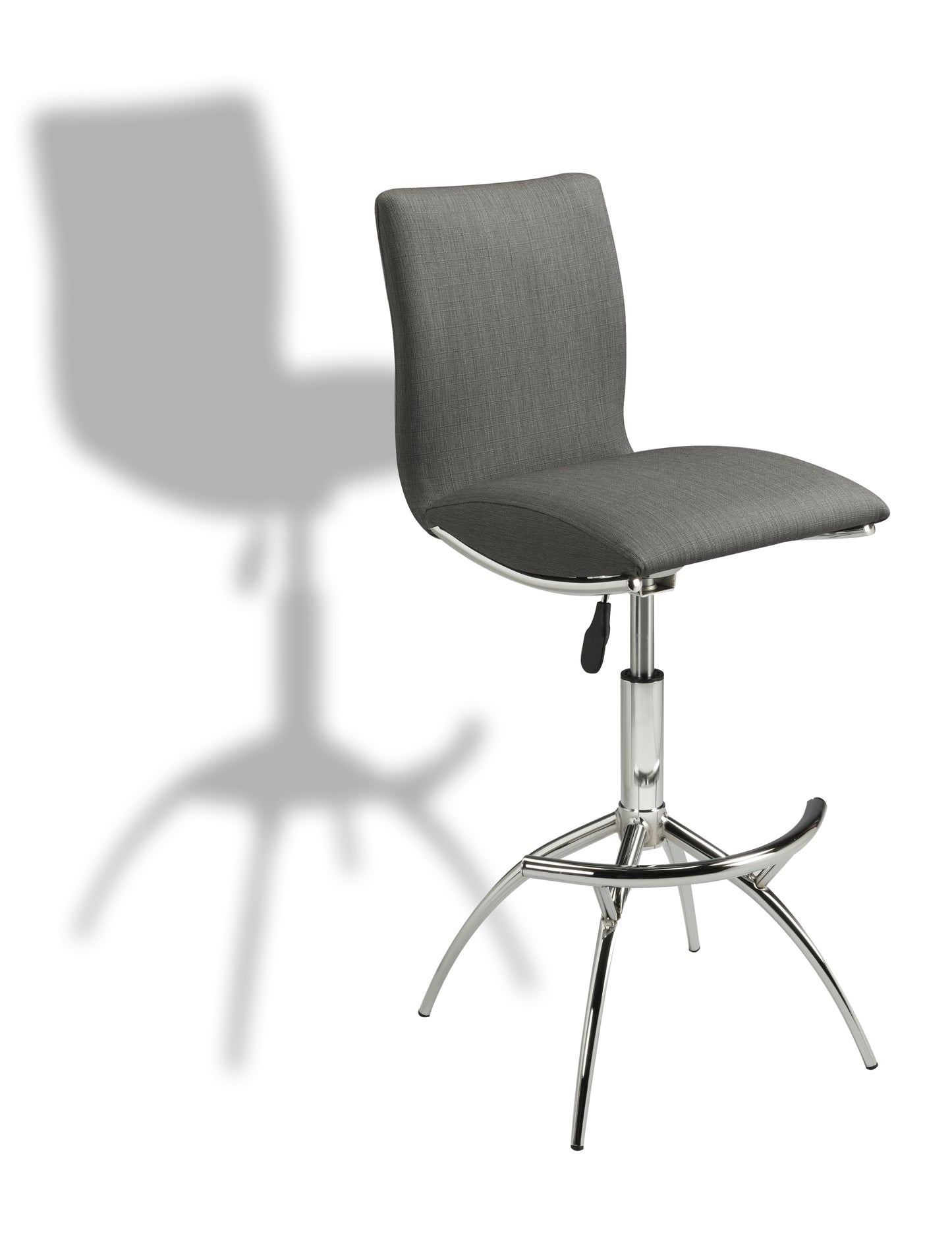 Adjustable-Height Modern Bar Stool with Leatherette Upholstery and Chrome Base, Solid-Back Kitchen Chair Gray