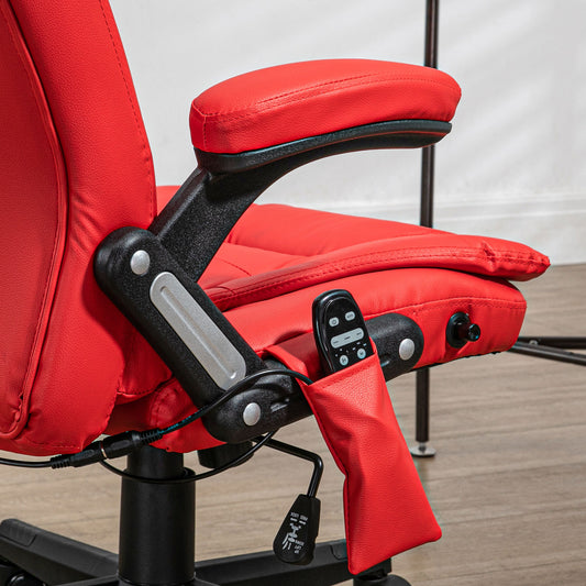 Ergonomic Red Vibration Massage Office Chair with Heated Recline, PU Leather, Remote Control, and Armrests