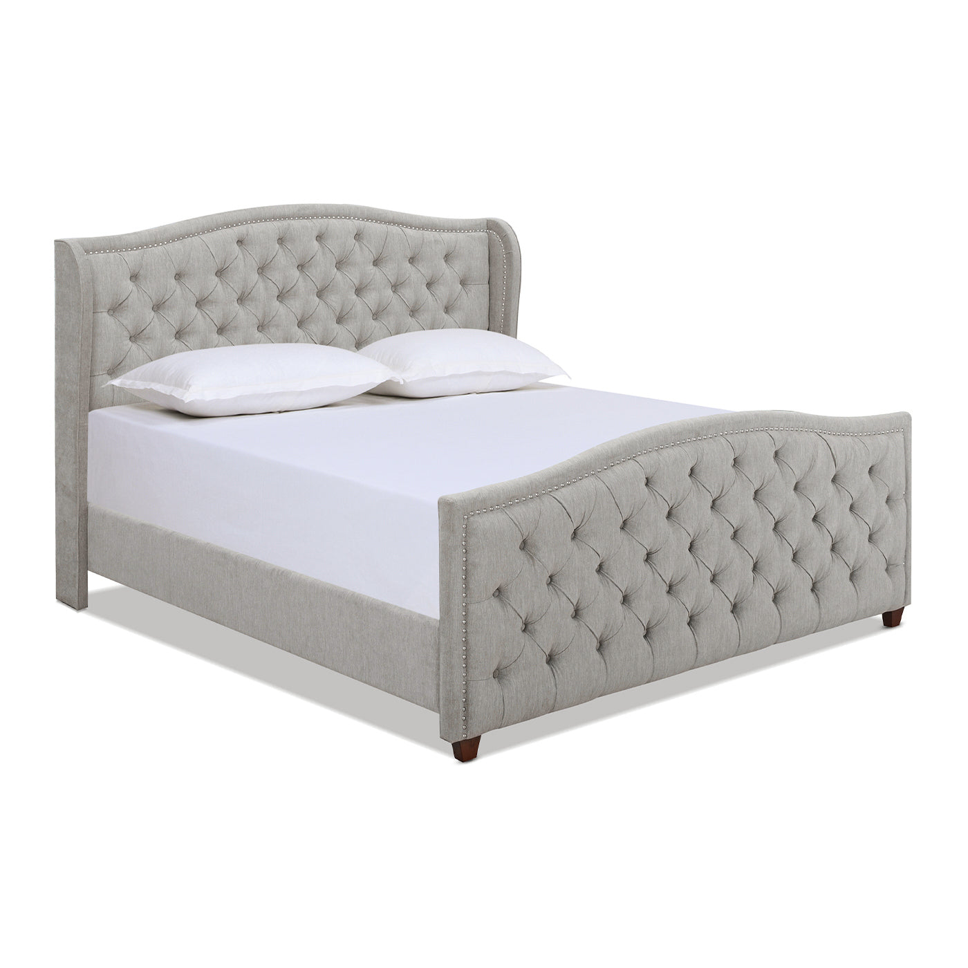 Marcella King Size Upholstered Shelter Headboard Bed Set in Silver Grey