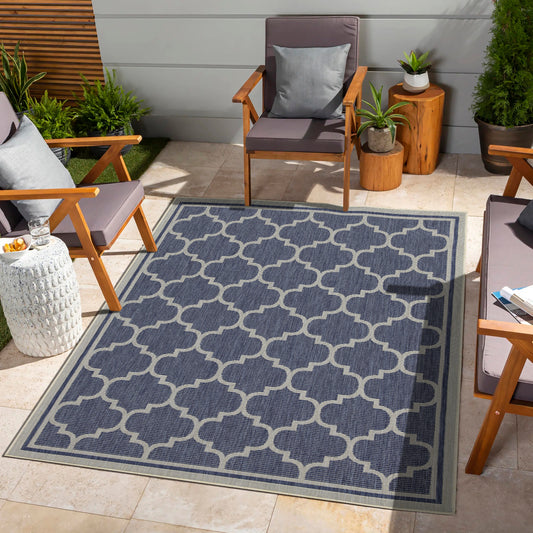 Indoor/Outdoor Trellis Area Rug, 87 x 31 in, Flatweave, Polypropylene, Stain-Resistant, Durable, Blue