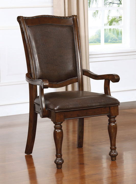 Traditional Solid Wood Dining Chairs, Arm Chairs with Leatherette Seats, Turned Legs, 2 Chairs Cherry