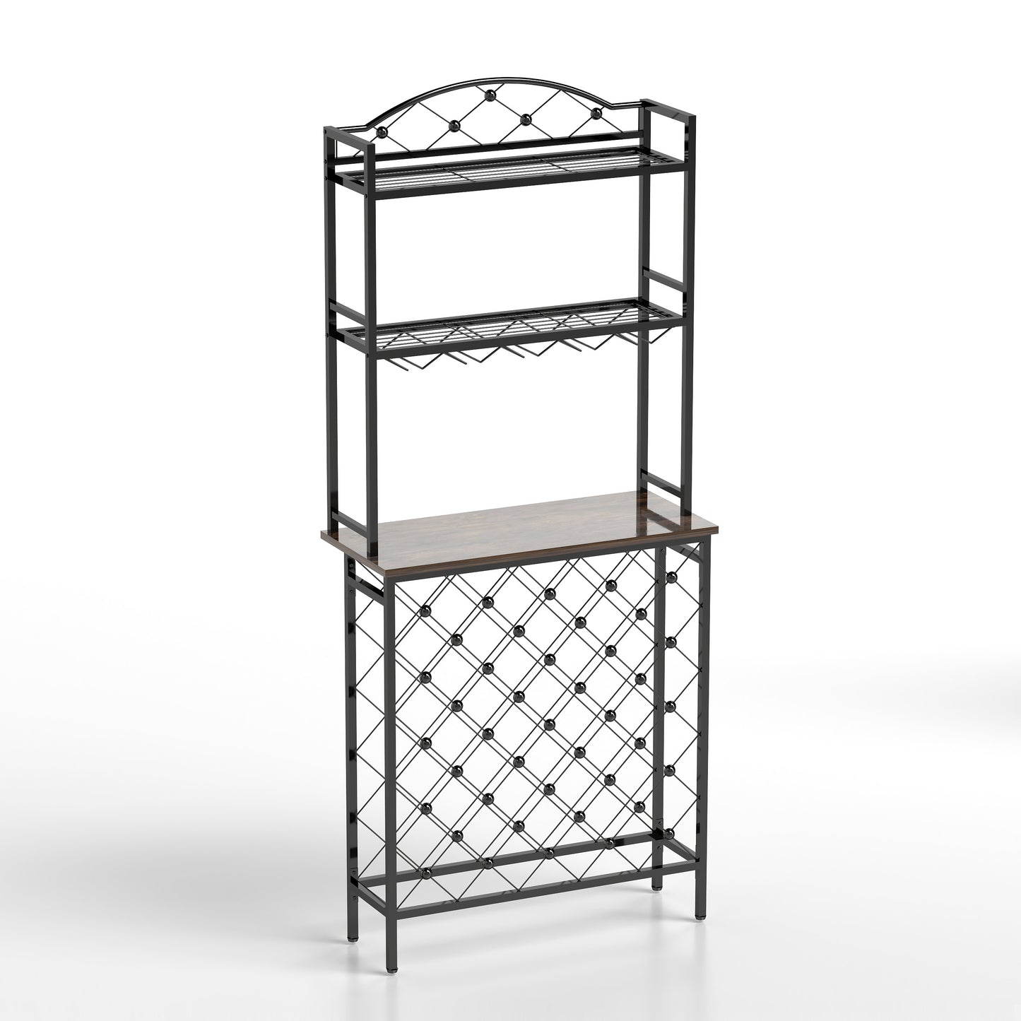 Industrial 3 Tier Wine Rack Table With Wood Shelves