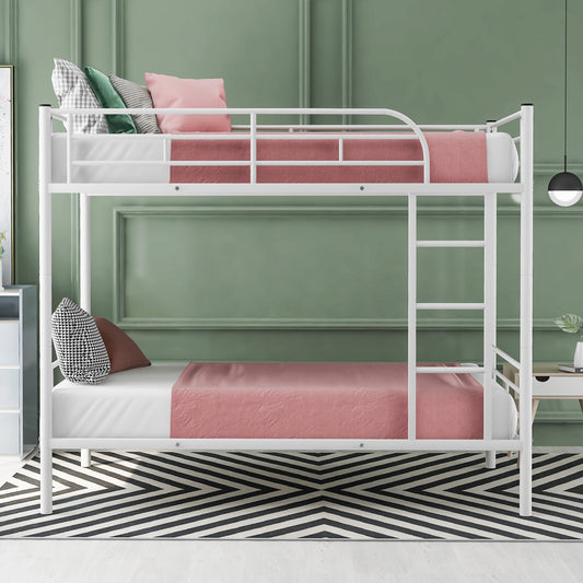Stylish White Twin Over Twin Metal Bunk Bed for Space-Saving Solutions