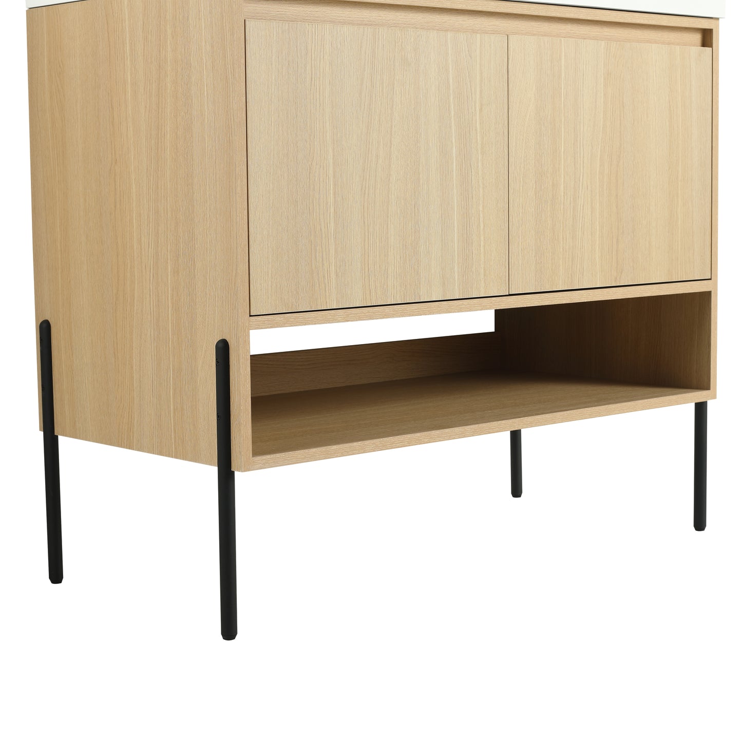 36" Modern Oak Bathroom Vanity Set with Easy-Clean Resin Sink and Multi-Layer Solid Wood Cabinet