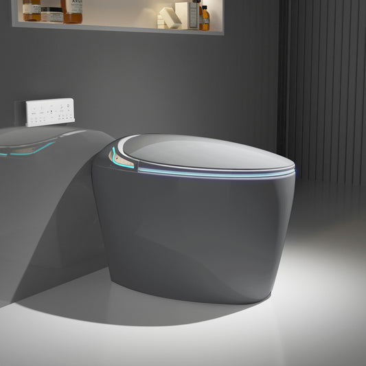 Modern Intelligent One-Piece Smart Toilet with Built-In Bidet, Auto Open/Close Seat, Foot Sensor, LED Night Light, Warm Water & Dryer, Grey Finish