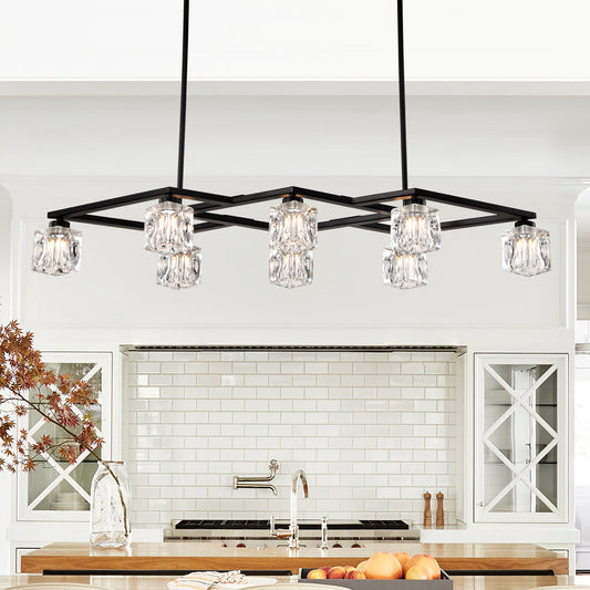 8-Light Metal Chandelier for Dining Room & Kitchen Island, Ceiling Pendant G9 Bulbs Included Matte Black