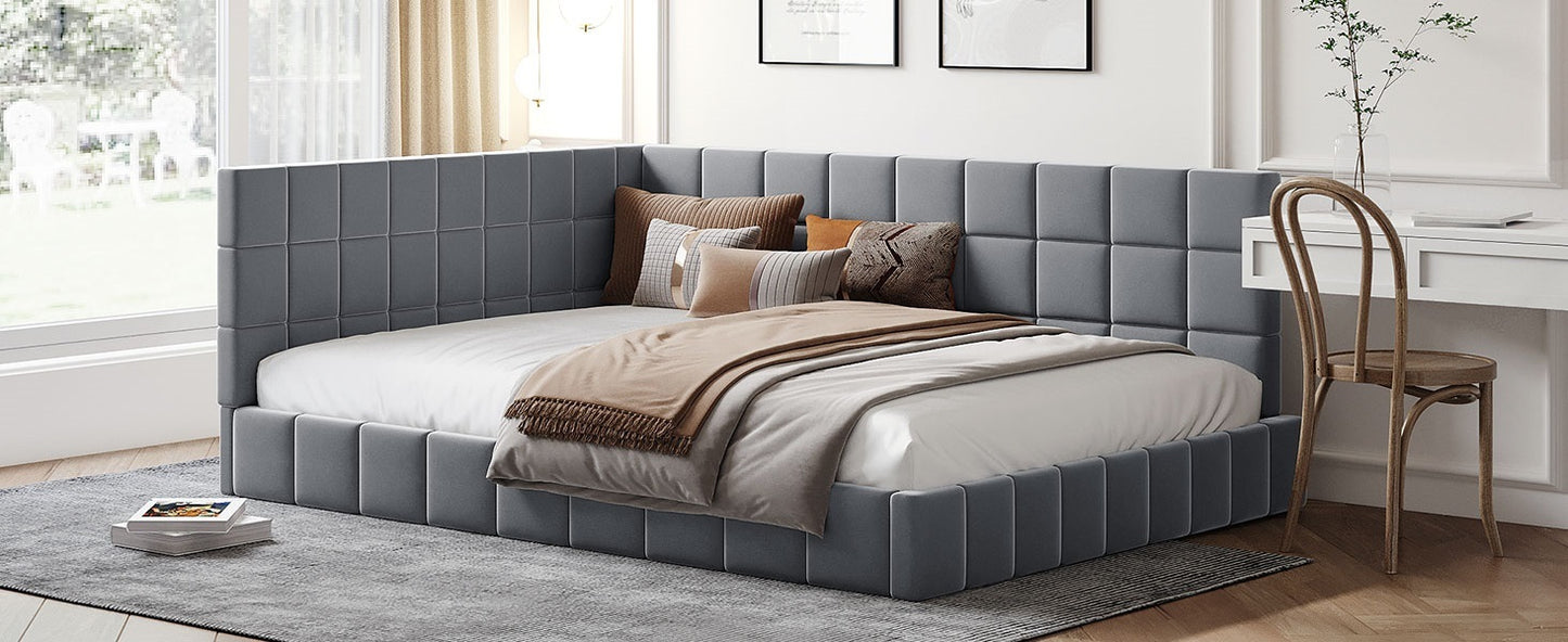 Elegant Gray Velvet Full Size Daybed/Sofa Bed Frame