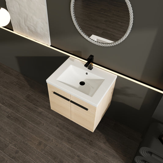 American Design 24-Inch Oak Bathroom Vanity with Resin Sink and 2-Door Cabinet