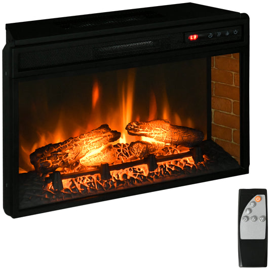 27-Inch Electric Fireplace Insert with Realistic Flame, Remote, 1400W Heating, Brightness - Black