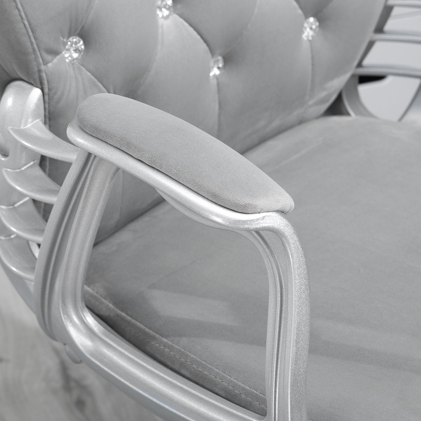 Elegant Gray Velvet Adjustable Office Chair with Swivel Wheels and Padded Armrests