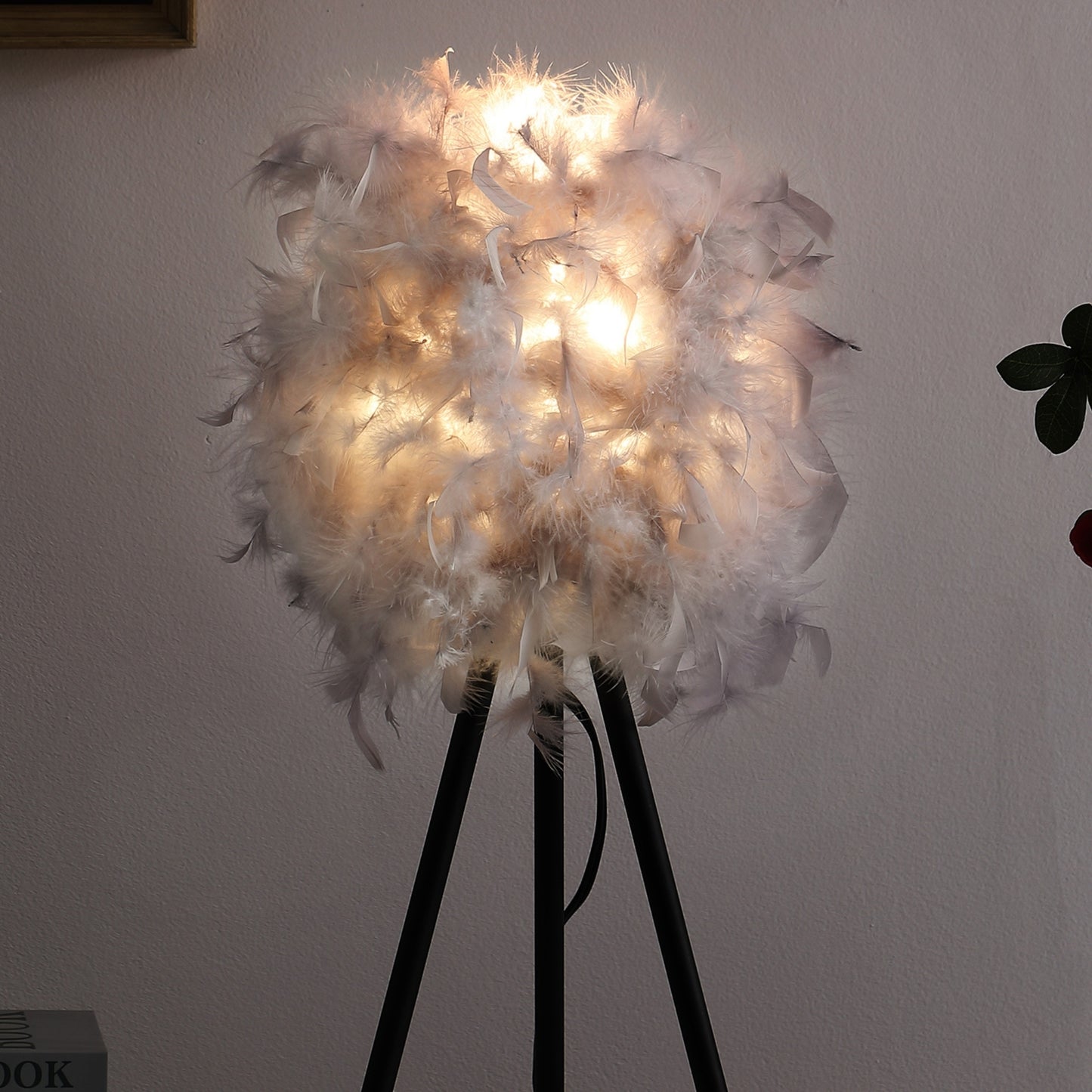 20.5-Inch Modern Tripod Metal Table Lamp with Feather Shade, E26 Socket, 60W Max, UL Listed, Soft Gray