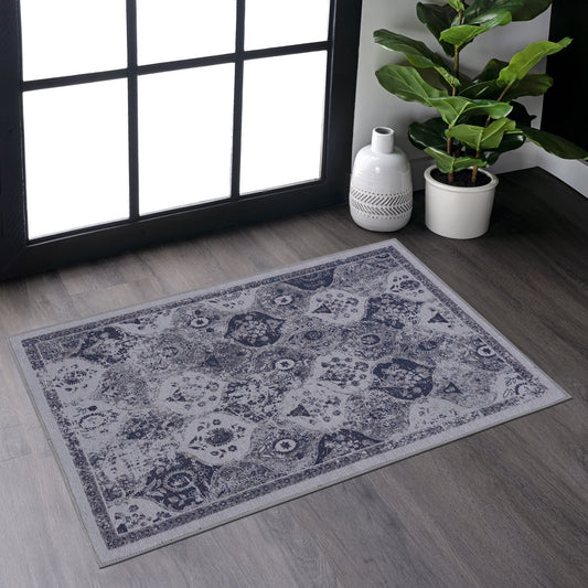 2x3 ft Machine-Washable Area Rug, Low-Pile Chenille, Non-Slip Backing, Kid & Pet Friendly Living Room Blue