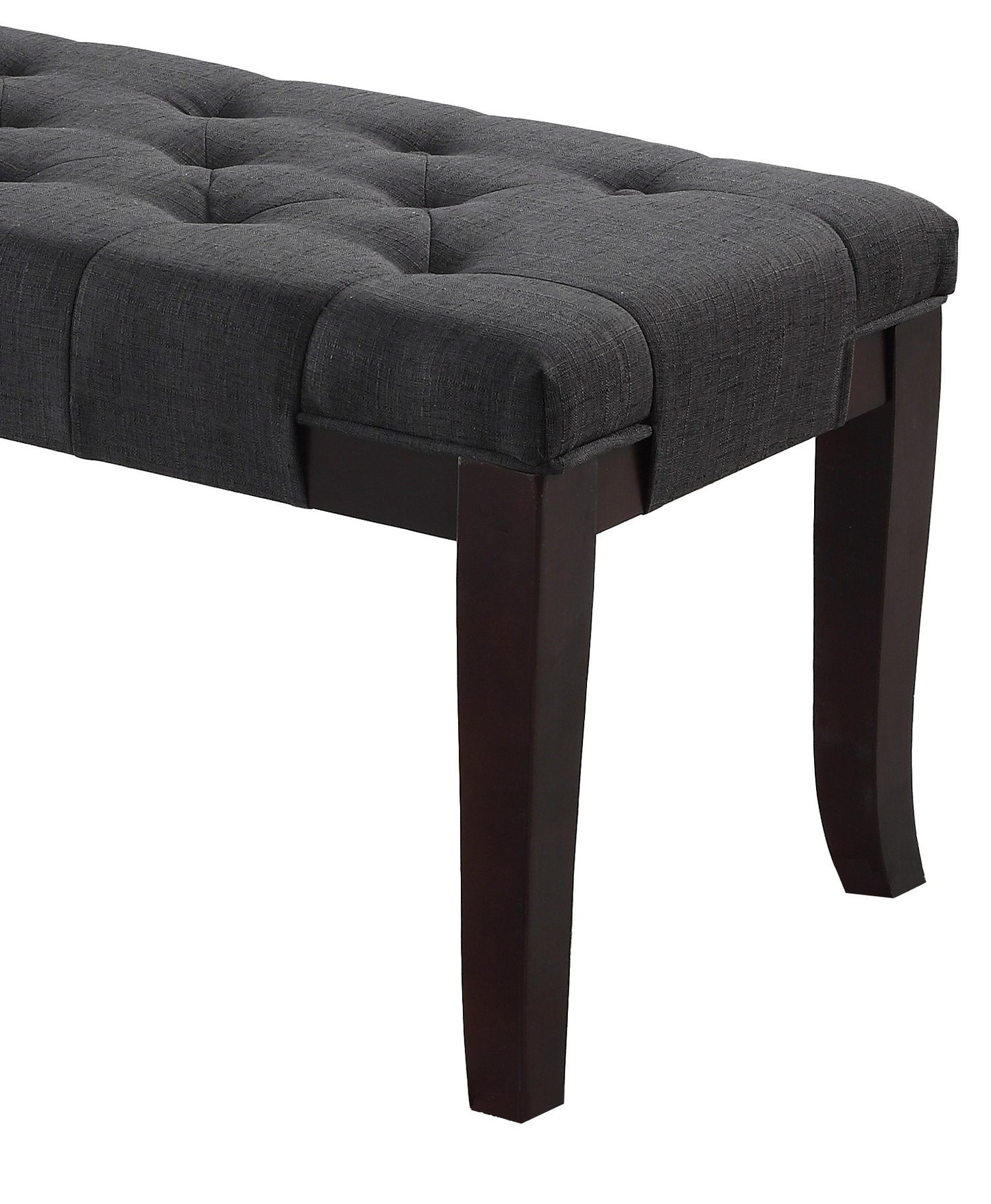 44W Tufted Ottoman Bench, Cotton Upholstery, Solid Hardwood Espresso Legs, 18.25H-16D Foyer/Bedroom Gray