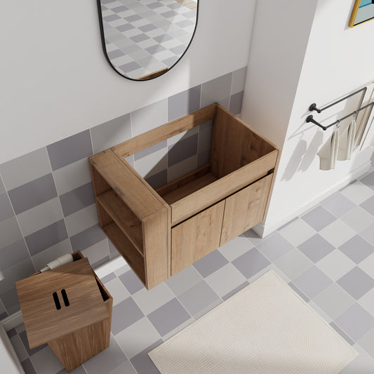 Modern 30-Inch Wall-Mounted Bathroom Vanity with Open Shelf - Vanity Cabinet Only (No Basin Included)
