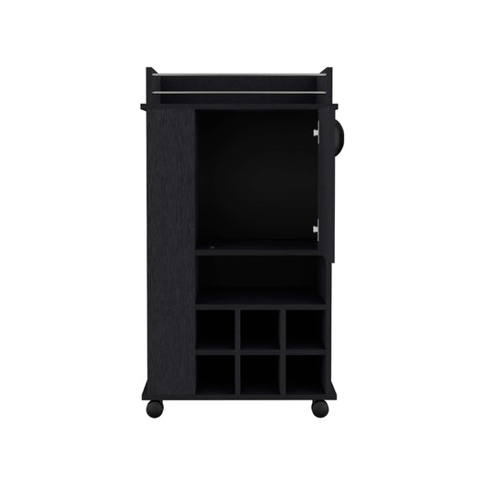 Black Bar Cart With 6 Wine Rack Compartments And Casters