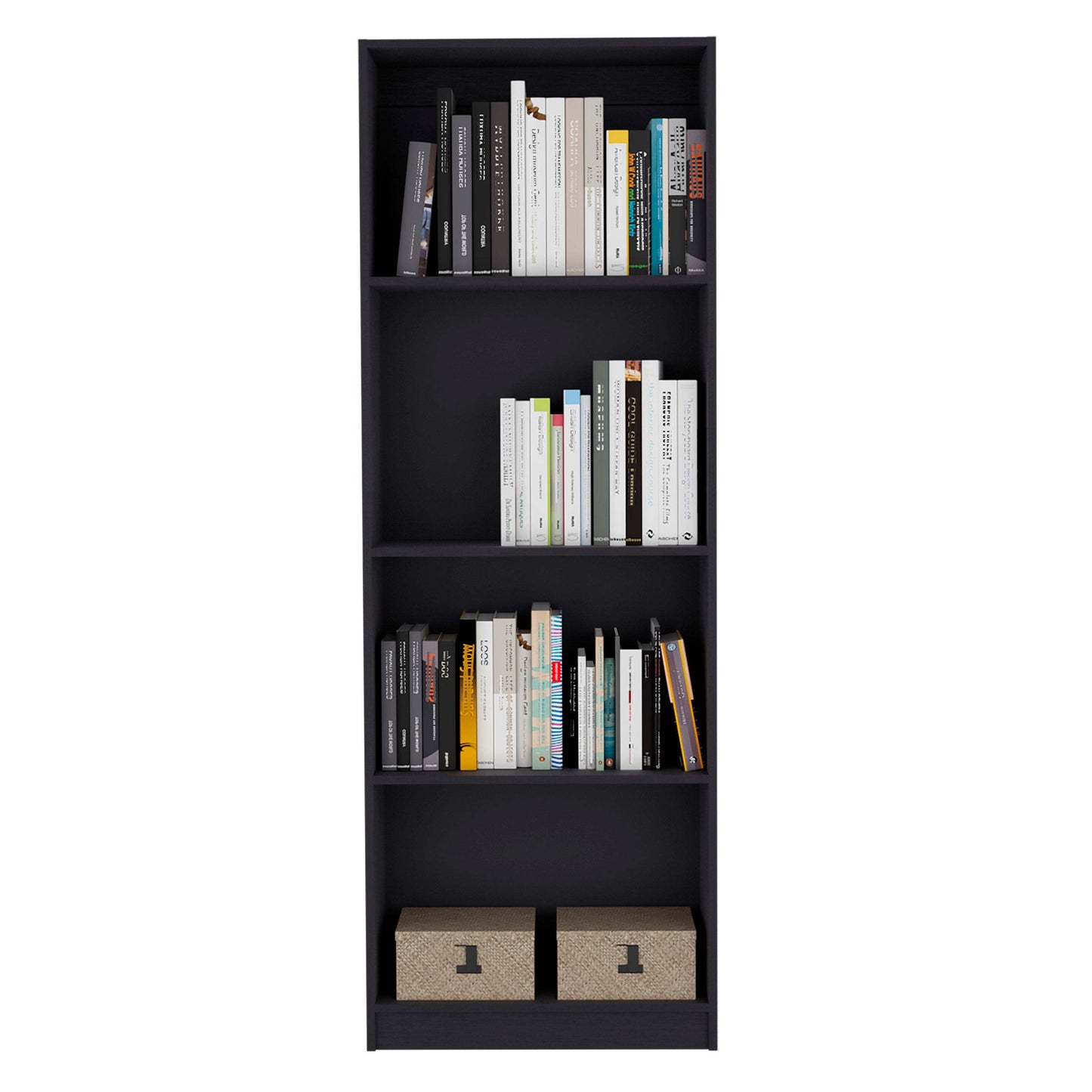Modern 4-Shelf Black Bookcase - Stylish Display Unit for Home and Office Decor