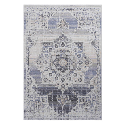2x3 ft Medallion Area Rug-Non-Shedding, Stain-Resistant, Polyester-Kid & Pet-Friendly,Entryway-Cream/Blue