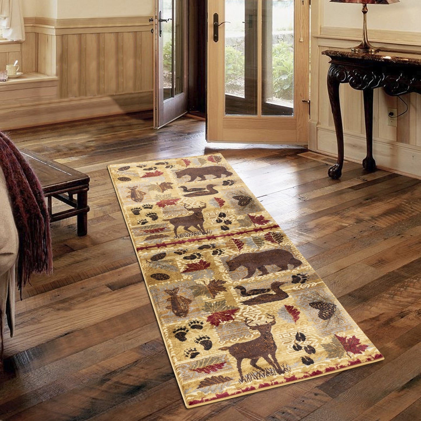 Rustic Lodge Area Rug, 7 ft 10 in x 10 ft 3 in, 100% Polypropylene with Jute Backing, Entryway Rug, Beige