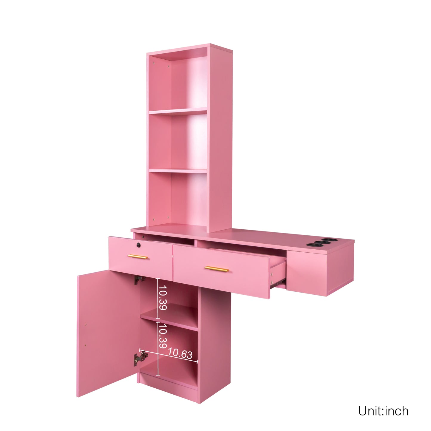 Modern Vanity Desk with Multi-Layer Hair Styling Storage, Compact Makeup Table for Bedroom or Dorm, pink