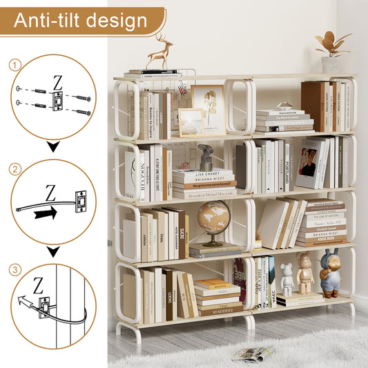 Industrial Vintage 5-Tier Bookshelf with White Metal Frame for Home and Office Storage