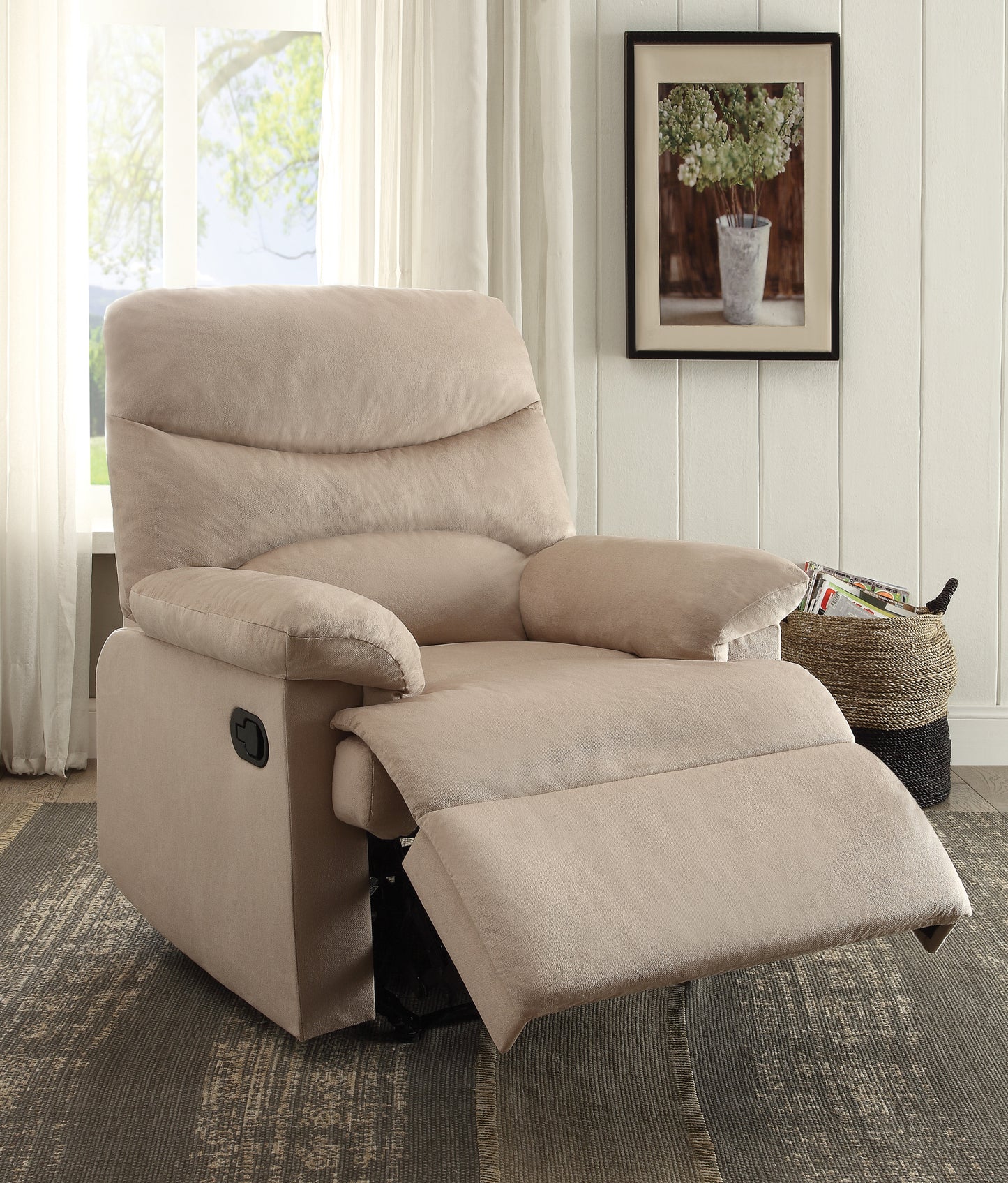 Woven Fabric Motion Recliner Chair with Pillow-Top Arms, 35x35x40 in, Living Room Seating, Beige