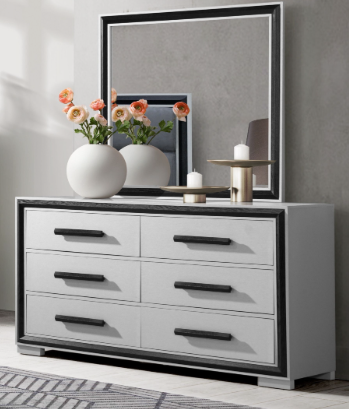 Sleek Black and Grey Solid Wood Dresser