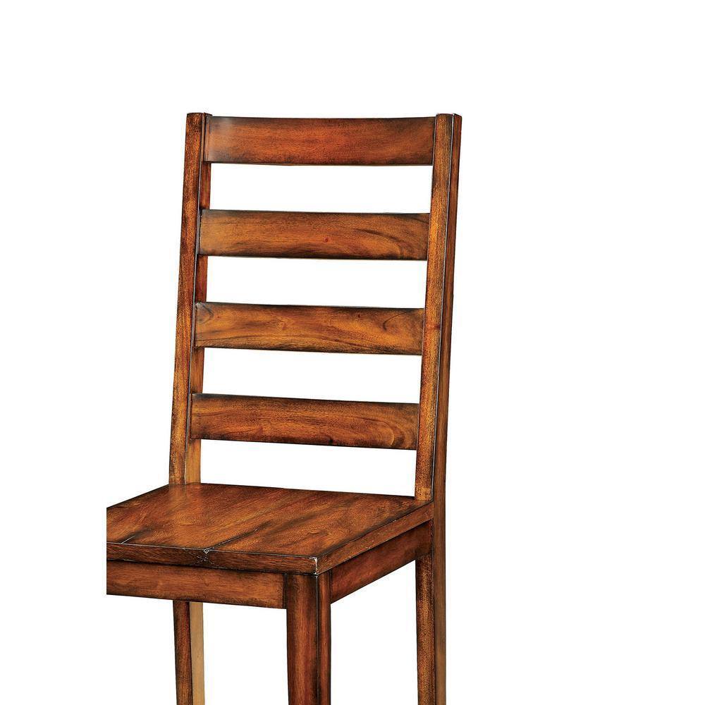 Industrial Style Solid Wood Dining Chairs, Ladder Back, Set of 2, Tobacco Oak Finish